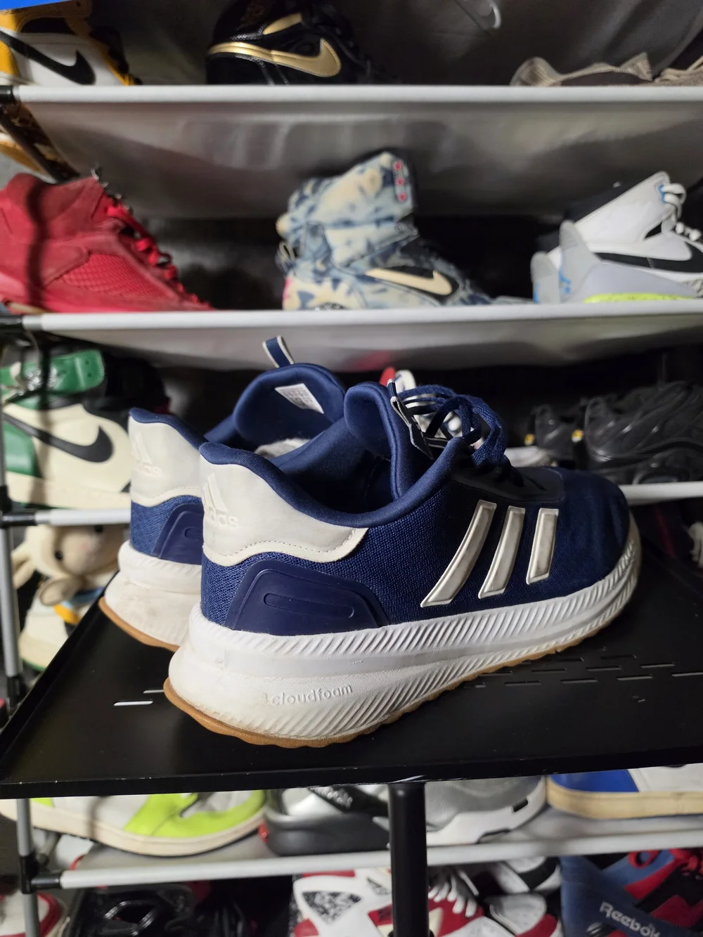 🔥 adidas Cloudfoam Men Size 14 Navy and White Athletic Running Shoes
